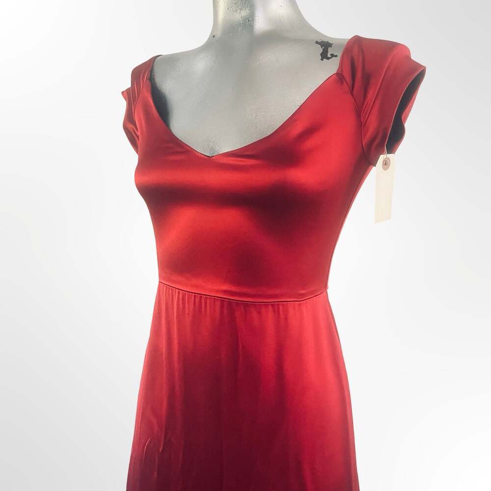 Red Satin Flutter Sleeve Maxi Dress with Front Slit