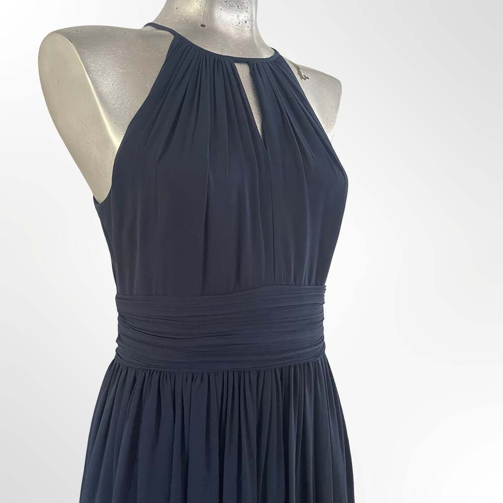 Bill Levkoff Navy Blue Chiffon Halter Bridesmaid Dress Size 8