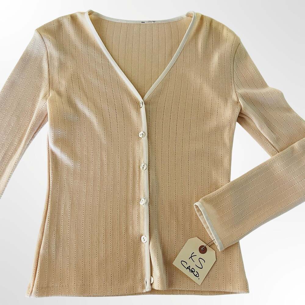 Womens Peach Ribbed Knit V-Neck Button Down Cardigan Sweater