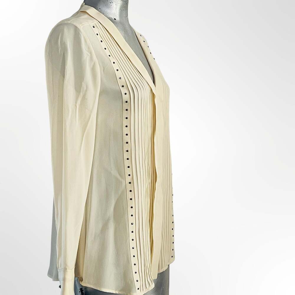 Belstaff Women's Walton Ivory Silk Pleated Studded V-Neck Blouse