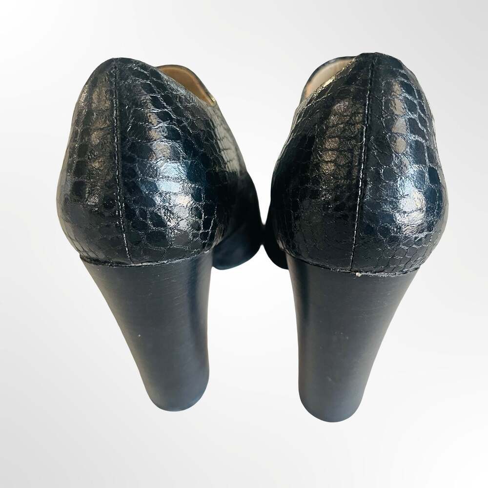 Isola Black Suede and Snakeskin Embossed Leather Mary Jane Block Heel Pumps