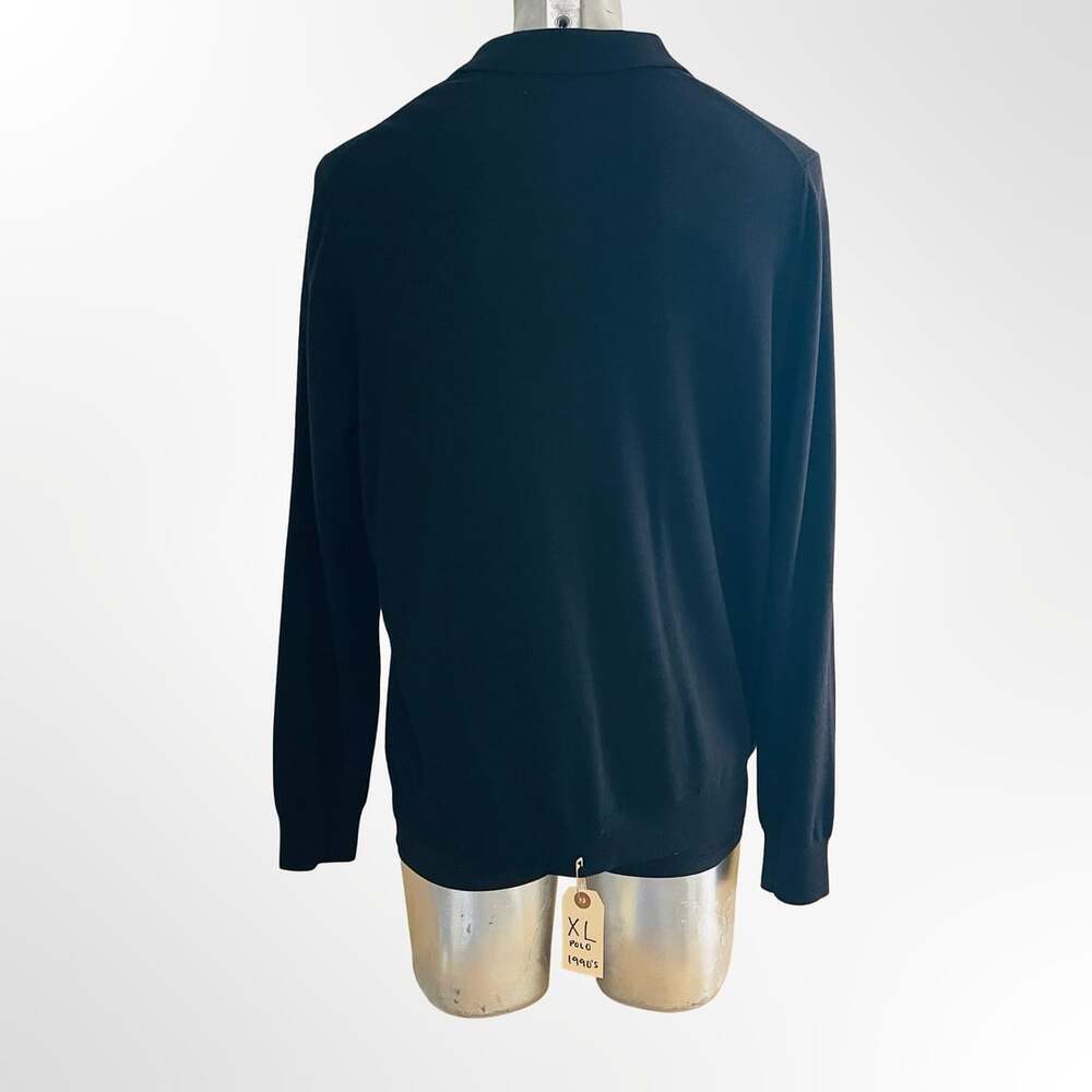 Nordstrom Mens XL Black 100% Extra Fine Merino Wool Long Sleeve Polo Sweater