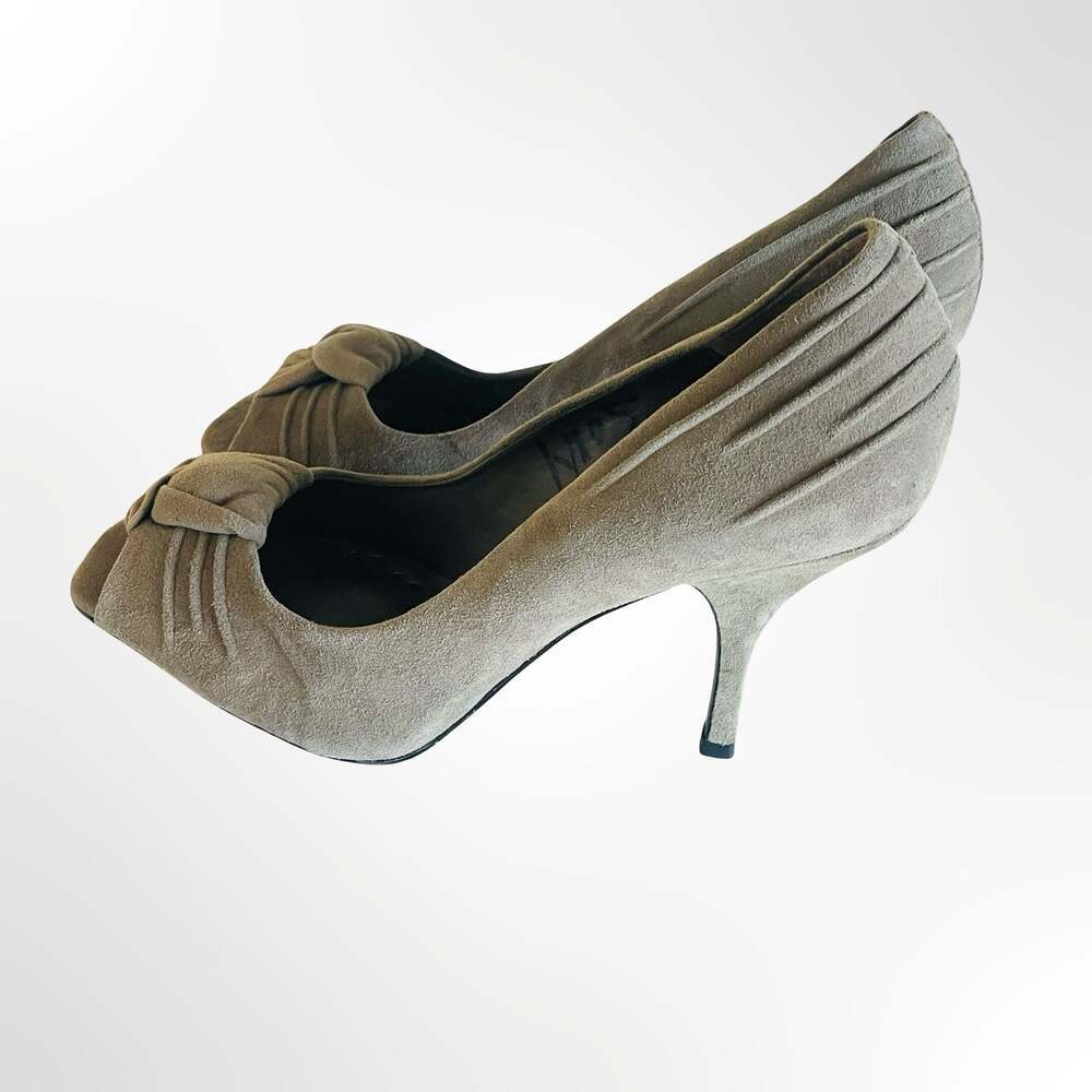 BCBGIRLS Suede Peep Toe Pumps with Knotted Detail