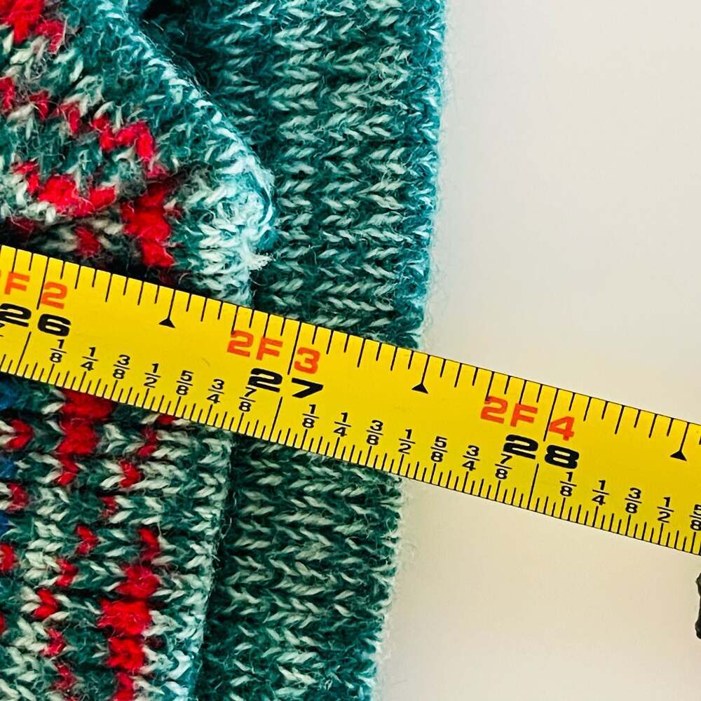 Vintage Aztec V-Neck Pullover Sweater Teal Size M