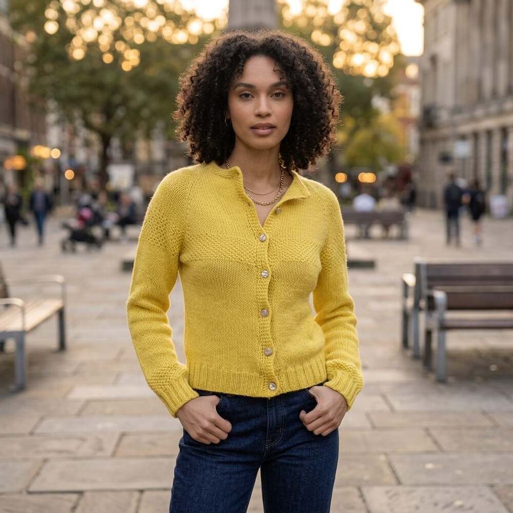 Vintage Hand Made Yellow Button-Up Cardigan Sweater