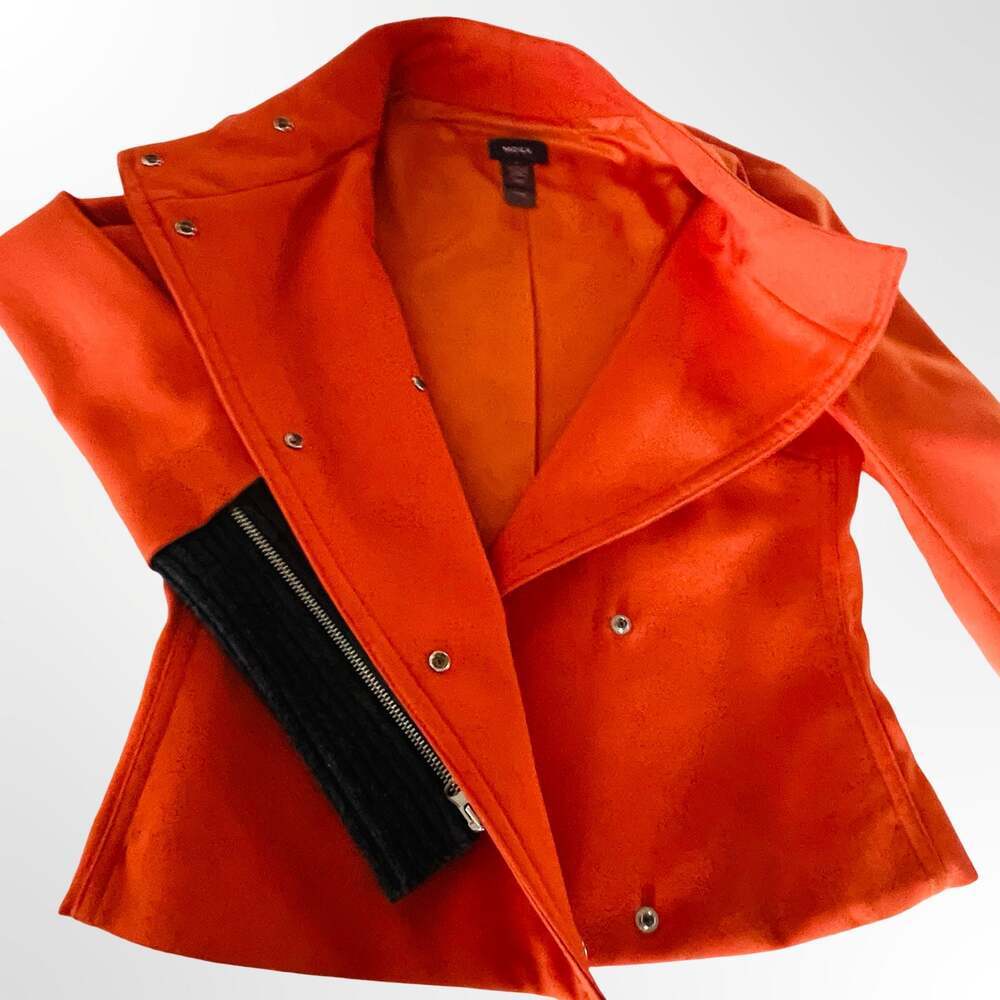 Mexx Orange Wool-Blend Blazer Jacket with Contrast Knit Ribbed Sleeves