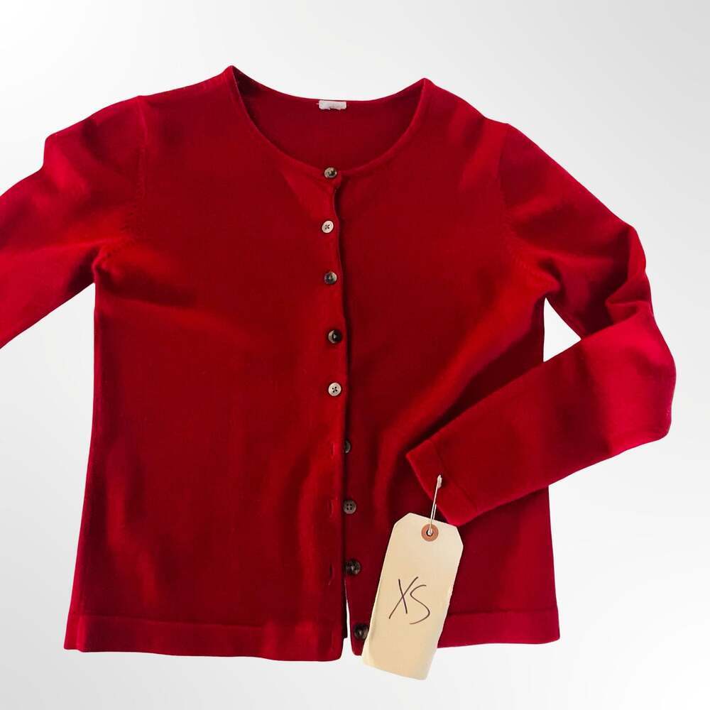 Red Crew Neck Long Sleeve Button Front Knit Cardigan Sweater