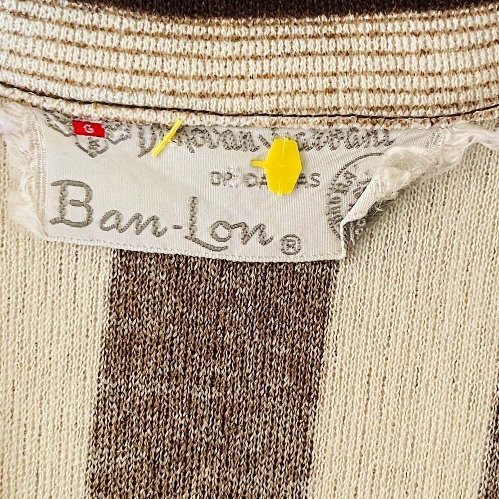 Vintage Ban-Lon Geometric Print Button-Up Shirt Brown Cream Size L