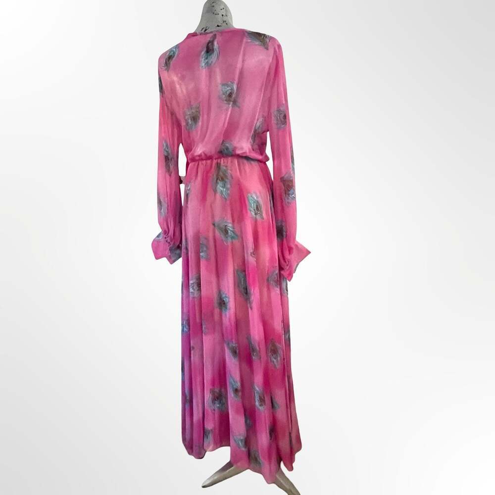 Sexy Diva Peacock Feather Print Long Sleeve V-Neck Maxi Dress