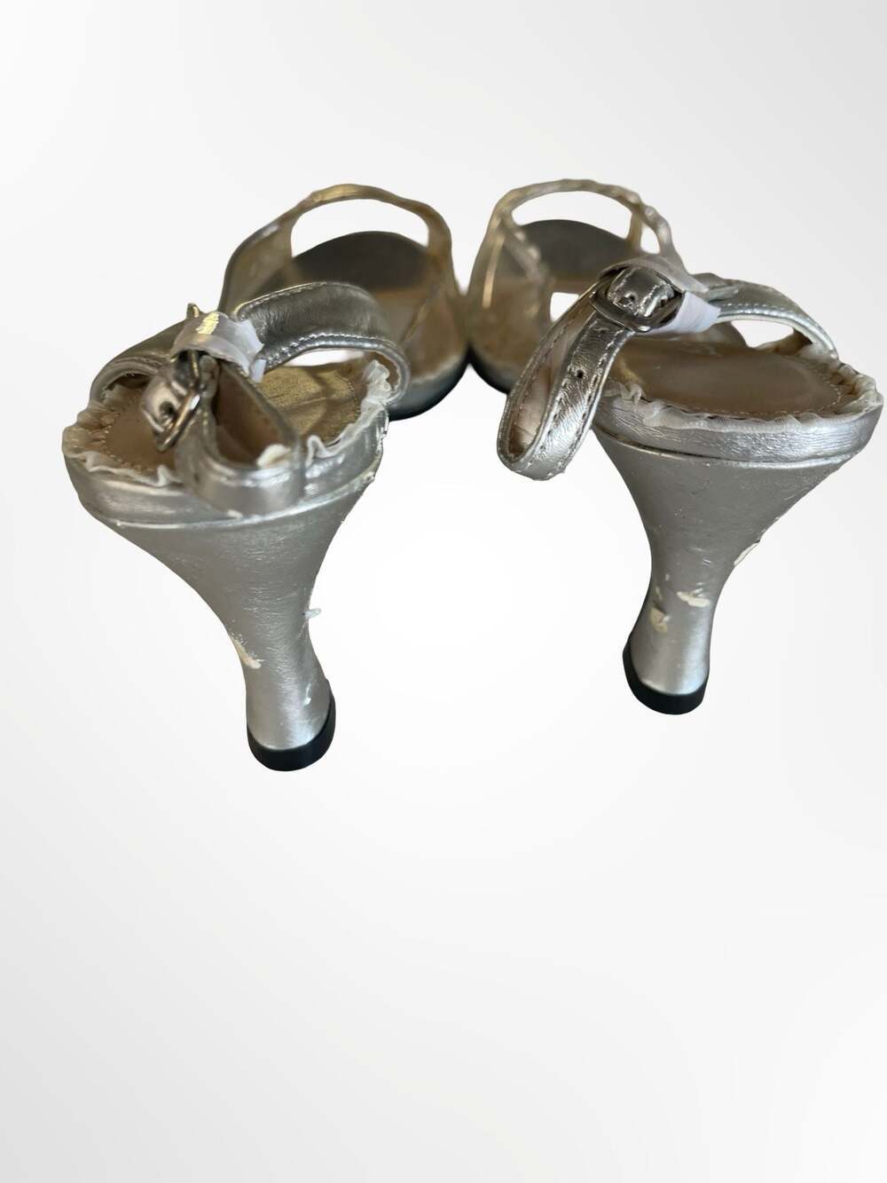 Bettie Page BP304-BARNETT Silver Metallic Clear Peep Toe Slingback Heels