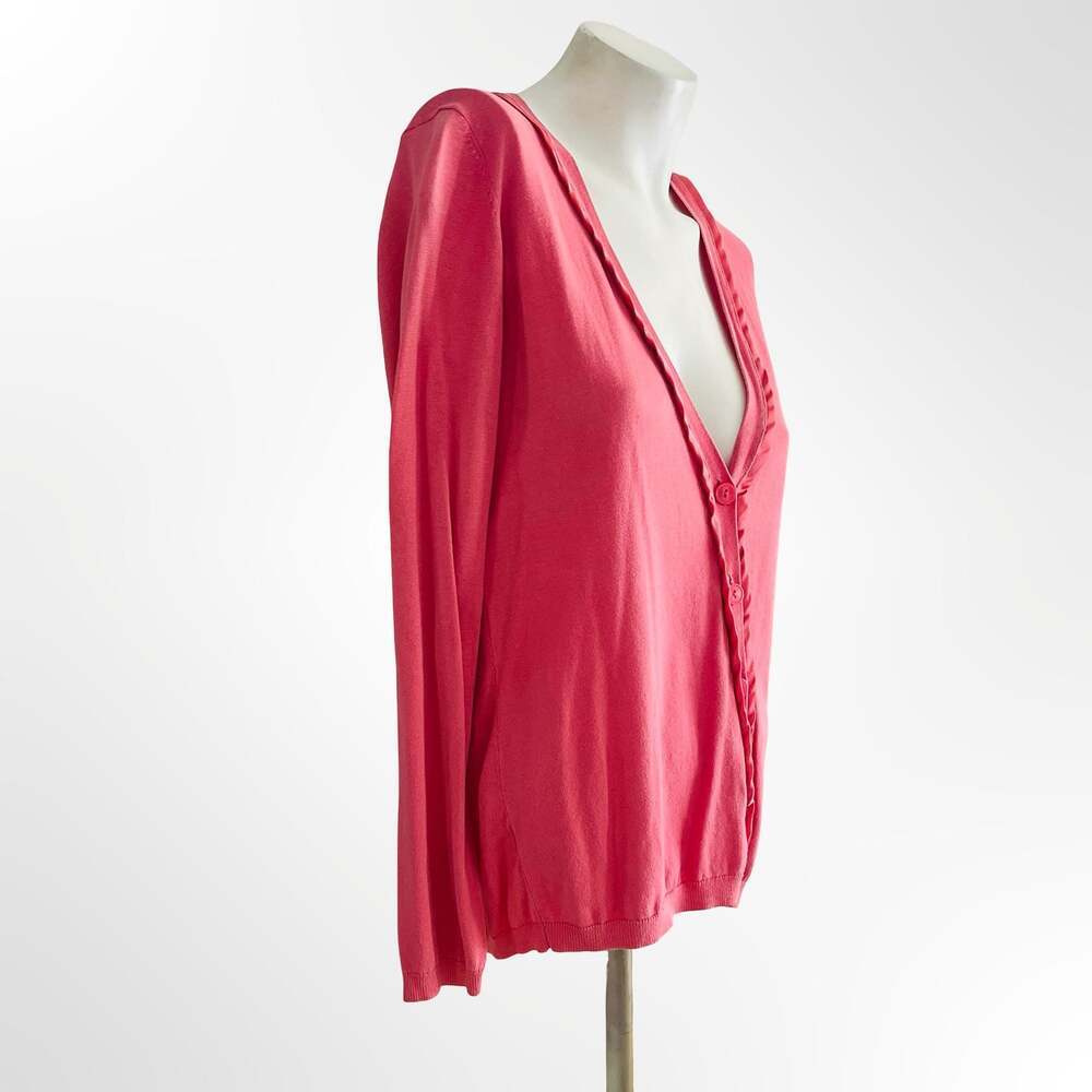 Ann Taylor Pink Cardigan Sweater with Satin Trim V-Neck Size S