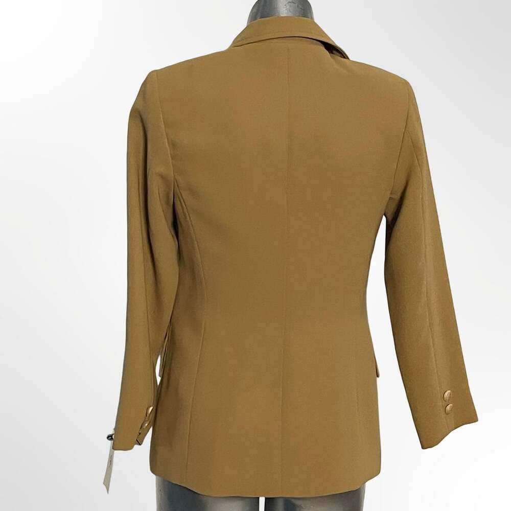Tan Brown Two-Button Fitted Blazer with Crystal Buttons