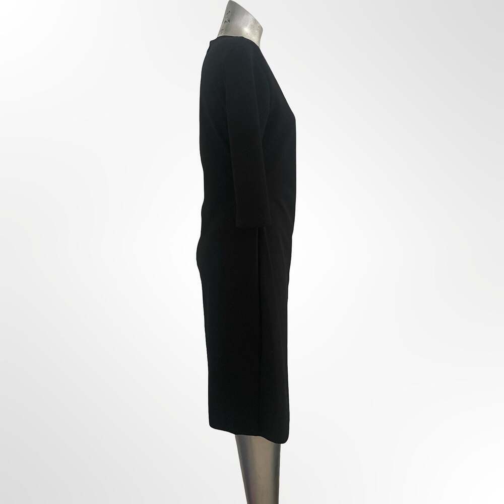 Unbranded Women's Black V-Neck Faux Wrap Sheath Dress with Three-Quarter Sleeves