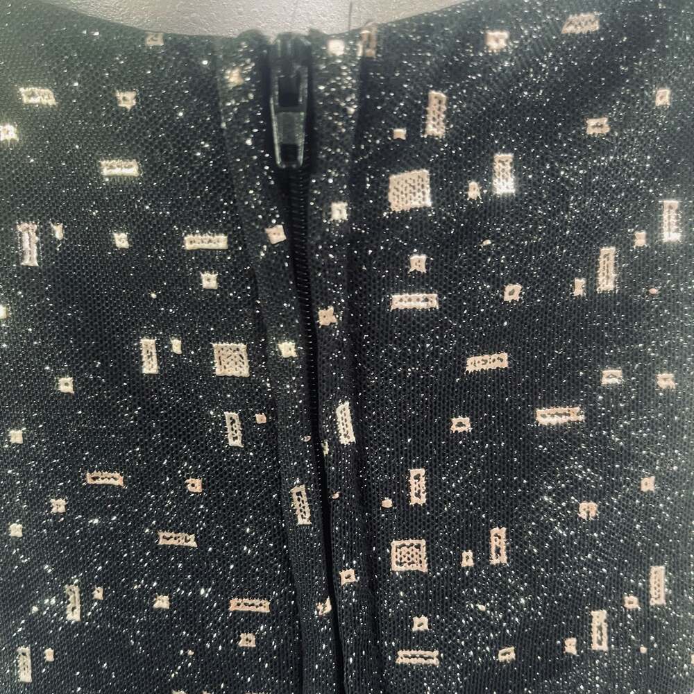 Poly Dress Black and Gold Metallic Geometric Print Spaghetti Strap Maxi Dress