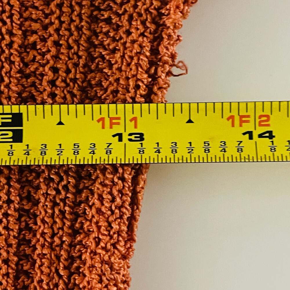 Vintage Textured Ribbed Orange Sweater with Brown Macrame Neck Tie