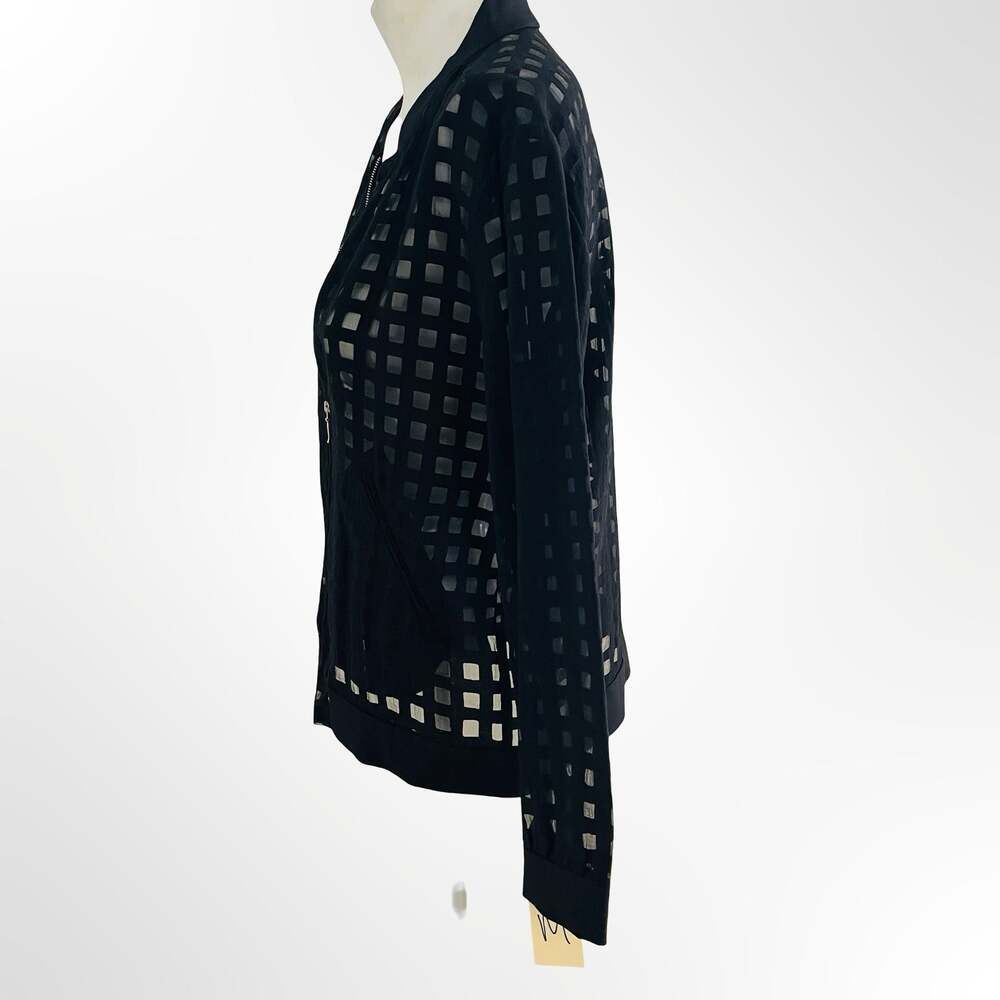 Zara Basic Collection Black Semi-Sheer Windowpane Check Bomber Jacket