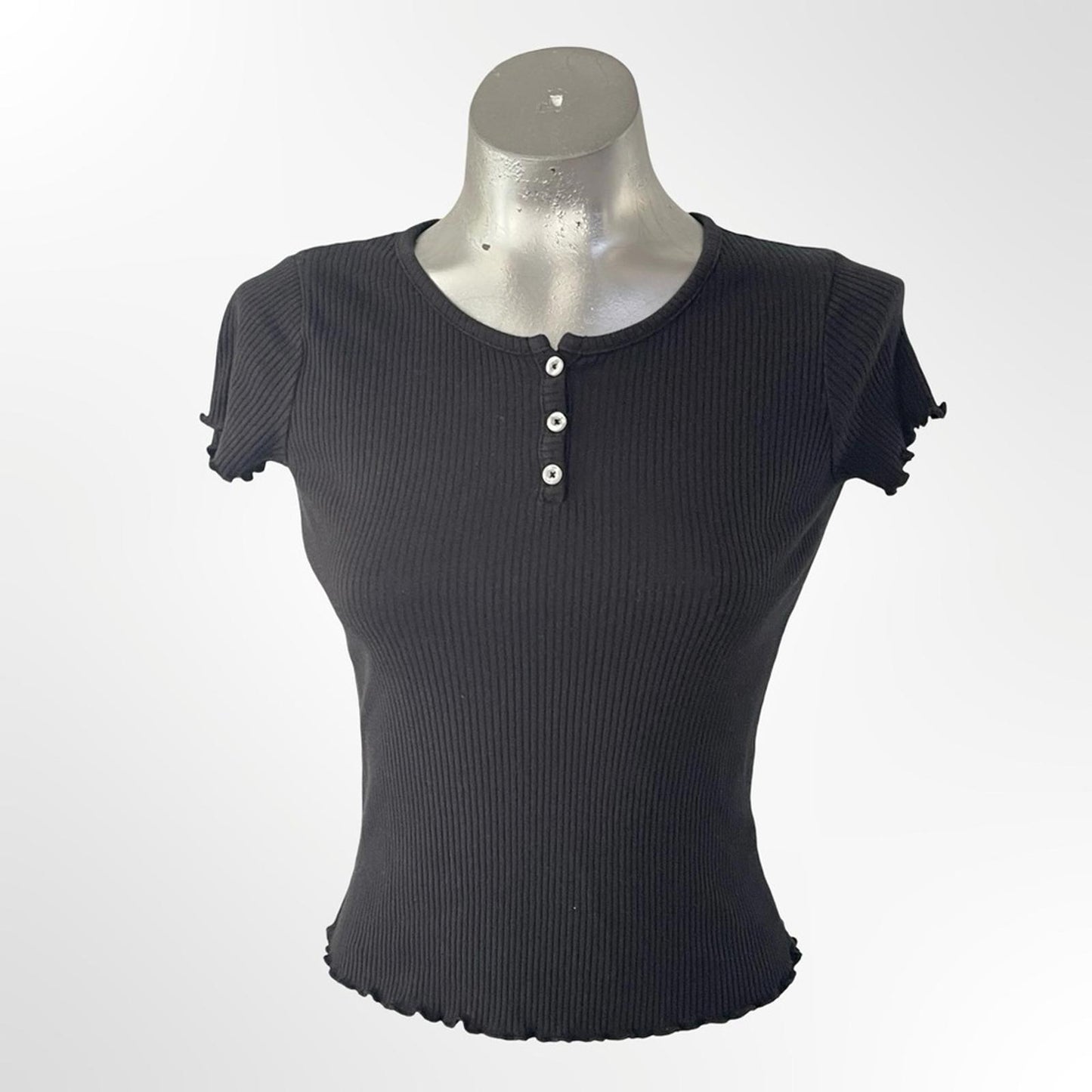 Art Class Black Ribbed Short Sleeve Henley Top