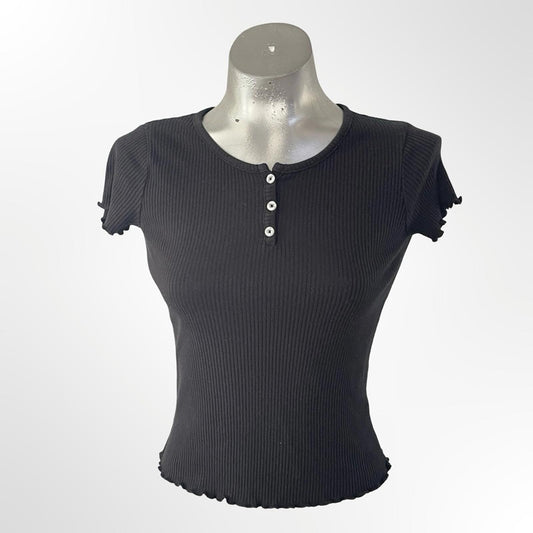 Art Class Black Ribbed Short Sleeve Henley Top