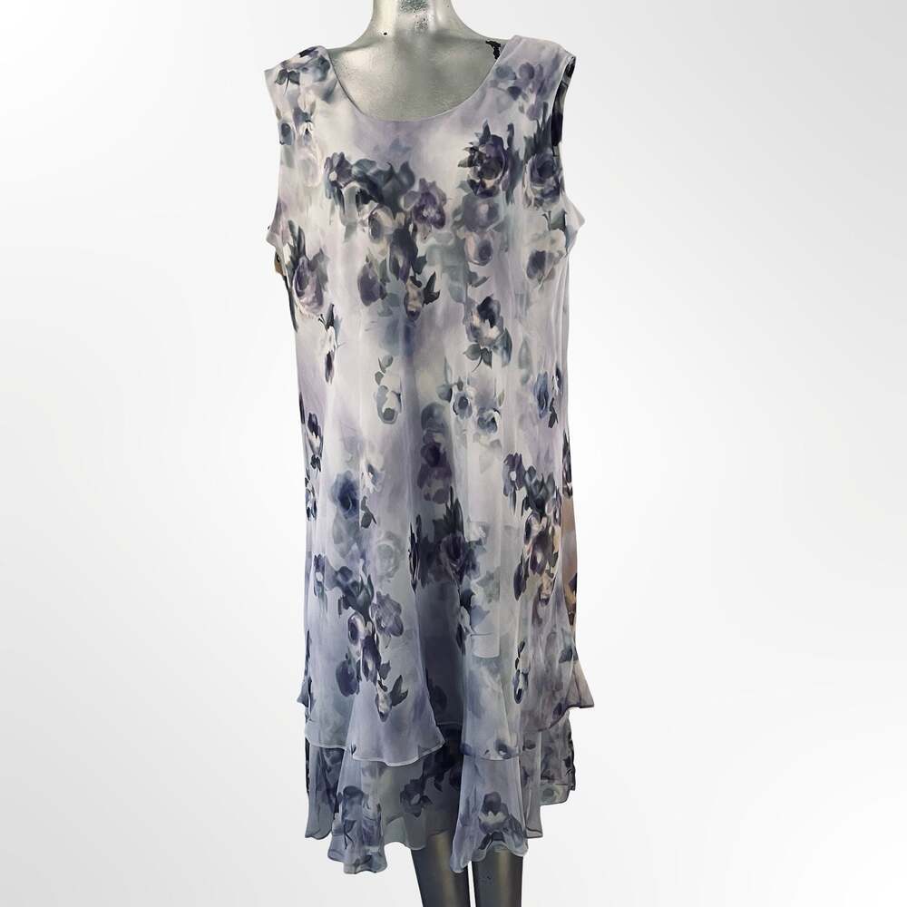 R&M Richards Sleeveless Floral Chiffon Layered Midi Dress