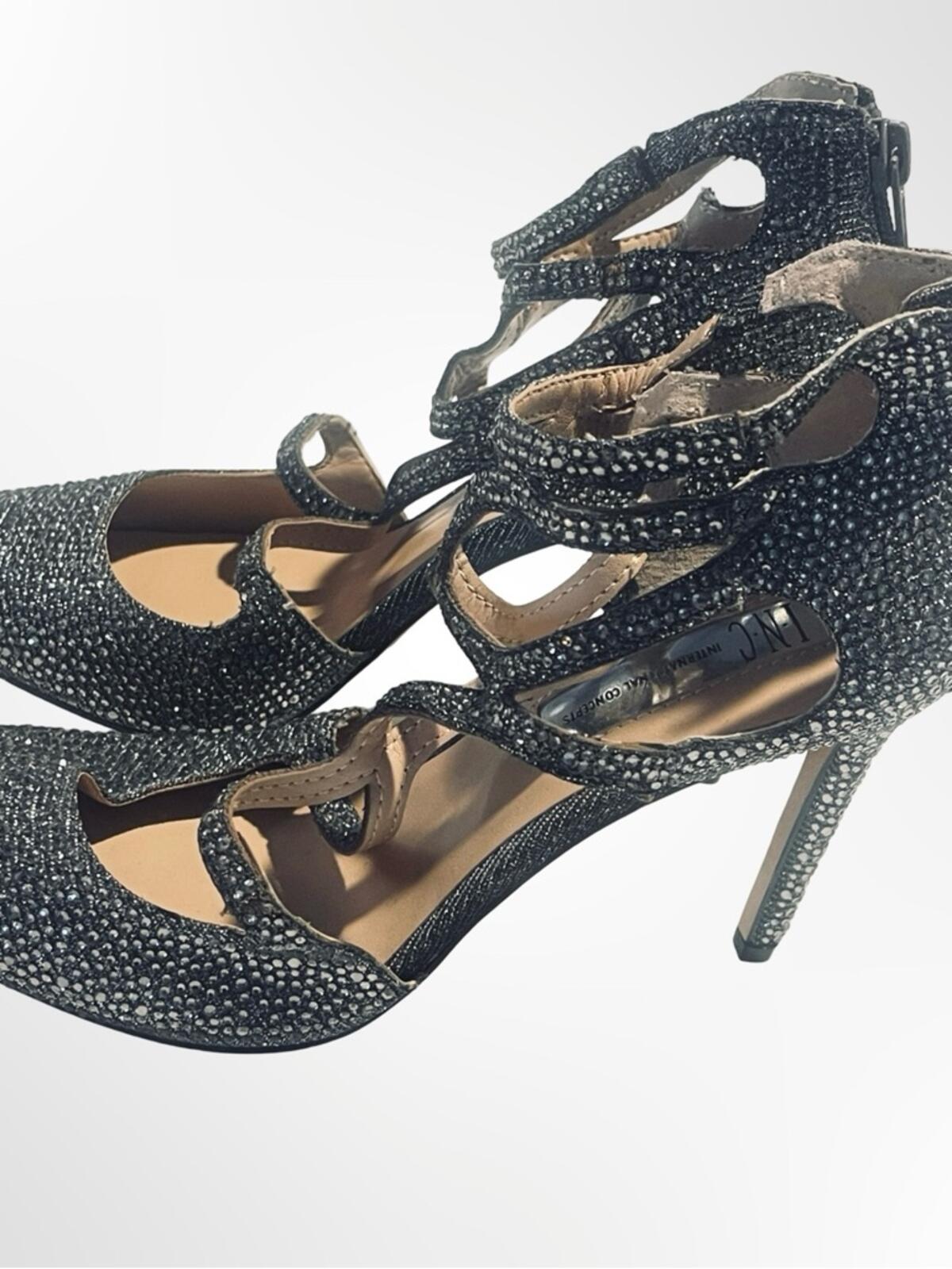 INC International Concepts Black Crystal Strappy Pointed-Toe Stilettos