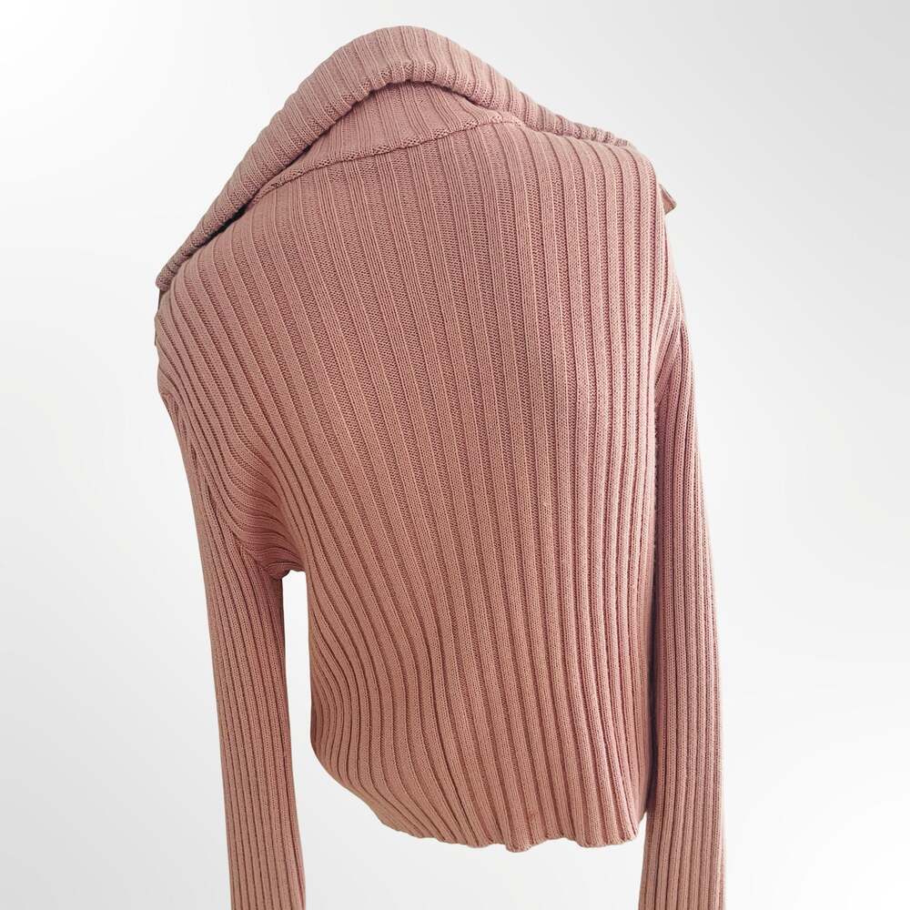 BCBGMaxAzria Pink Leather and Ribbed Knit Sweater Jacket Size M