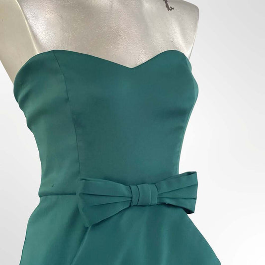 Badgley Mischka Strapless Sculptural Ruffle Gown in Teal