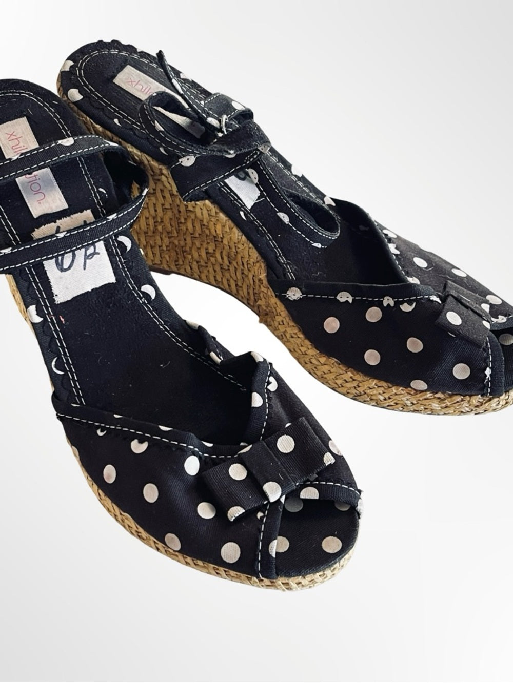 Xhilaration Black and White Polka Dot Wedge Sandals