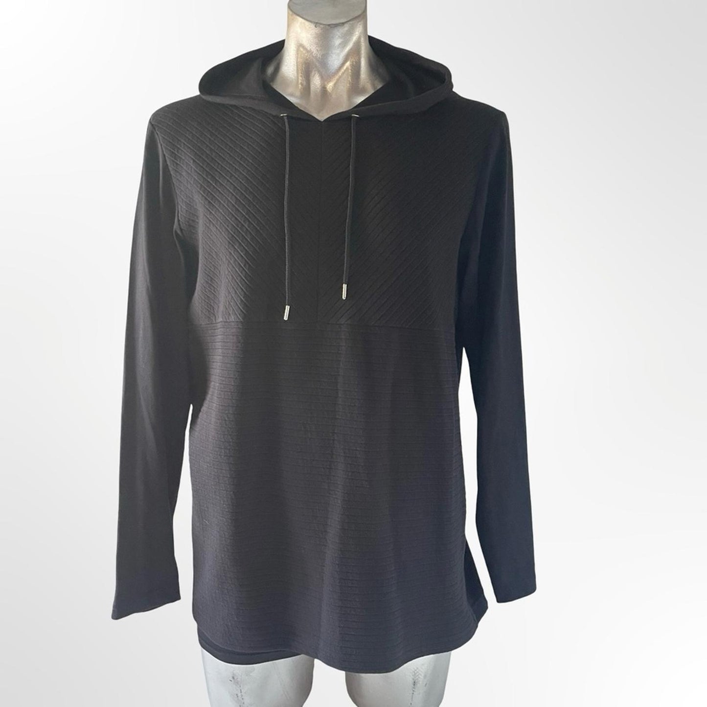 NWOT INC Black Hooded Long Sleeve Top in size L