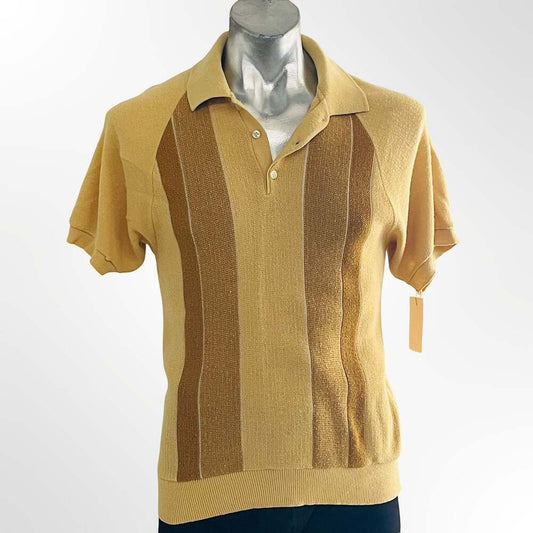Manhattan Seine Vintage 100% Orlon Acrylic Striped Knit Polo Shirt Size L