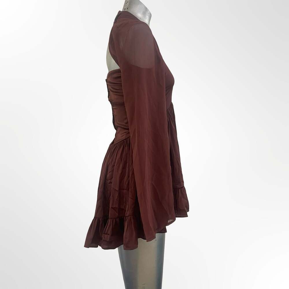 ASOS DESIGN Women's Brown Long Sleeve Mini Skater Dress with Frill Hem