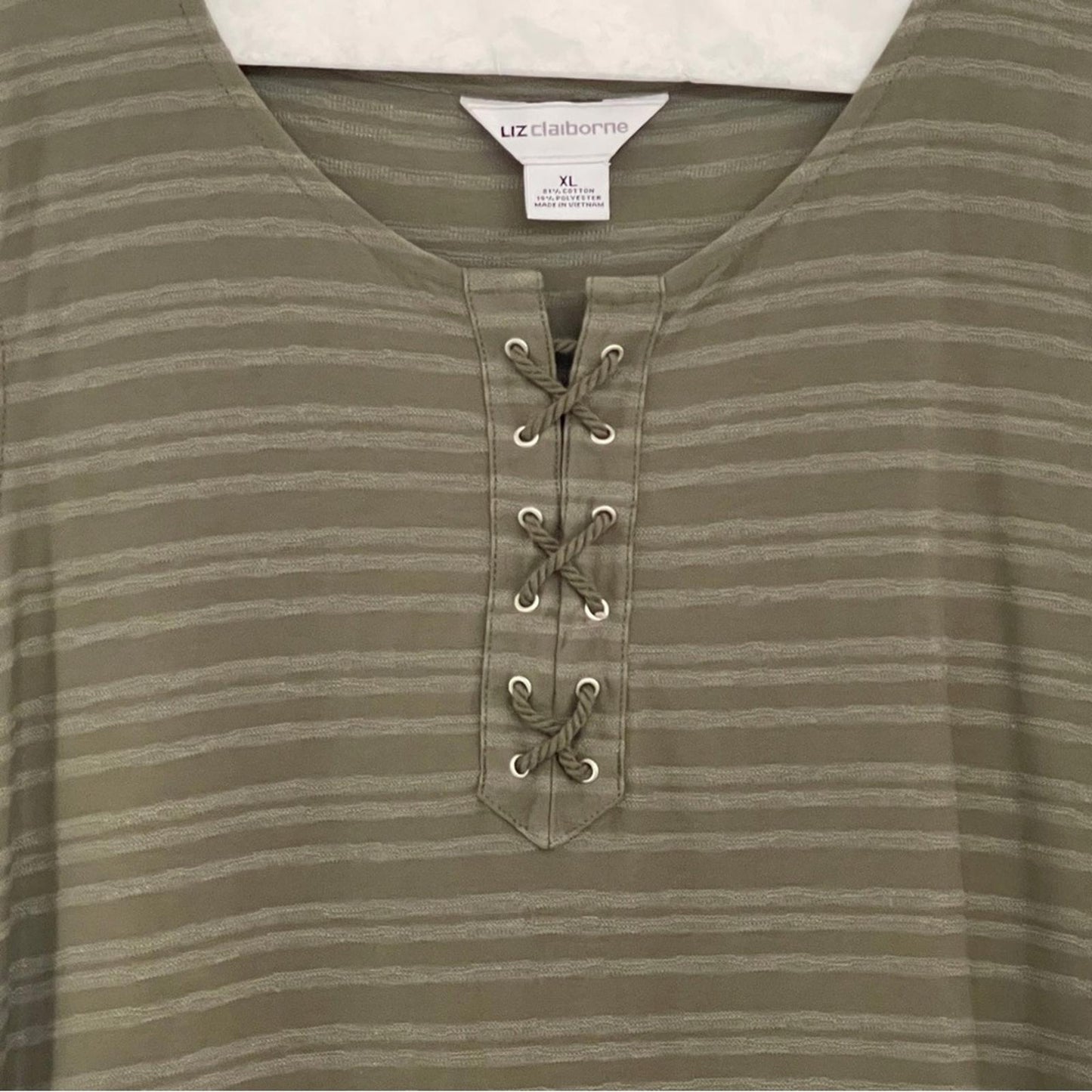 Liz Claiborne Olive Green Knit Top with V-Neck