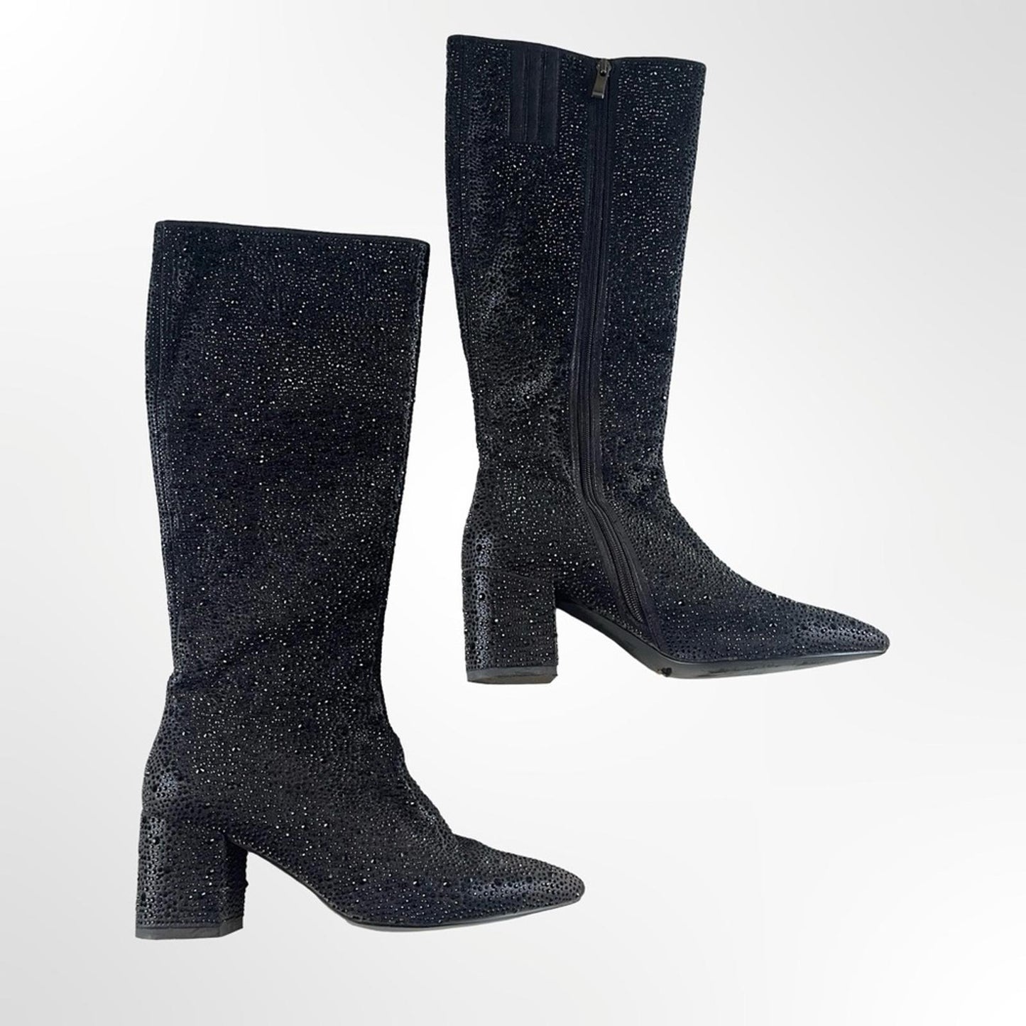 Wet Kiss Black Rhinestone Heeled Boots in many sizes avail