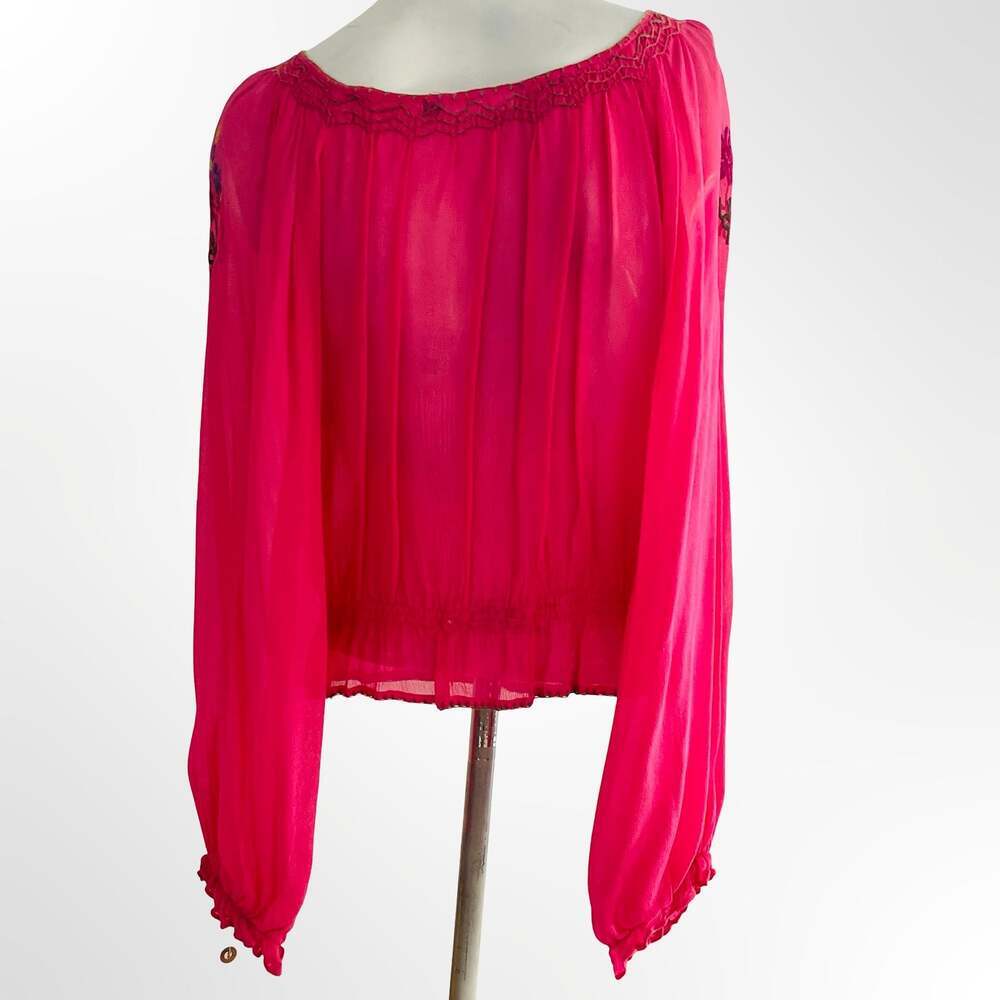 Johnny Was Pink Embroidered Floral Bohemian Tunic Top Size S
