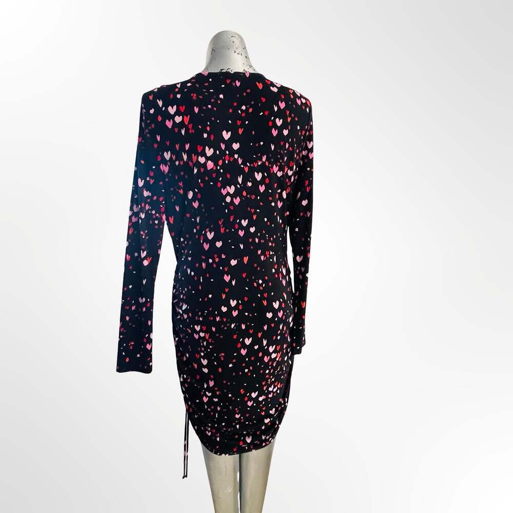 Bar III Black Pink Hearts Long Sleeve Ruched Wrap Mini Dress Size XL