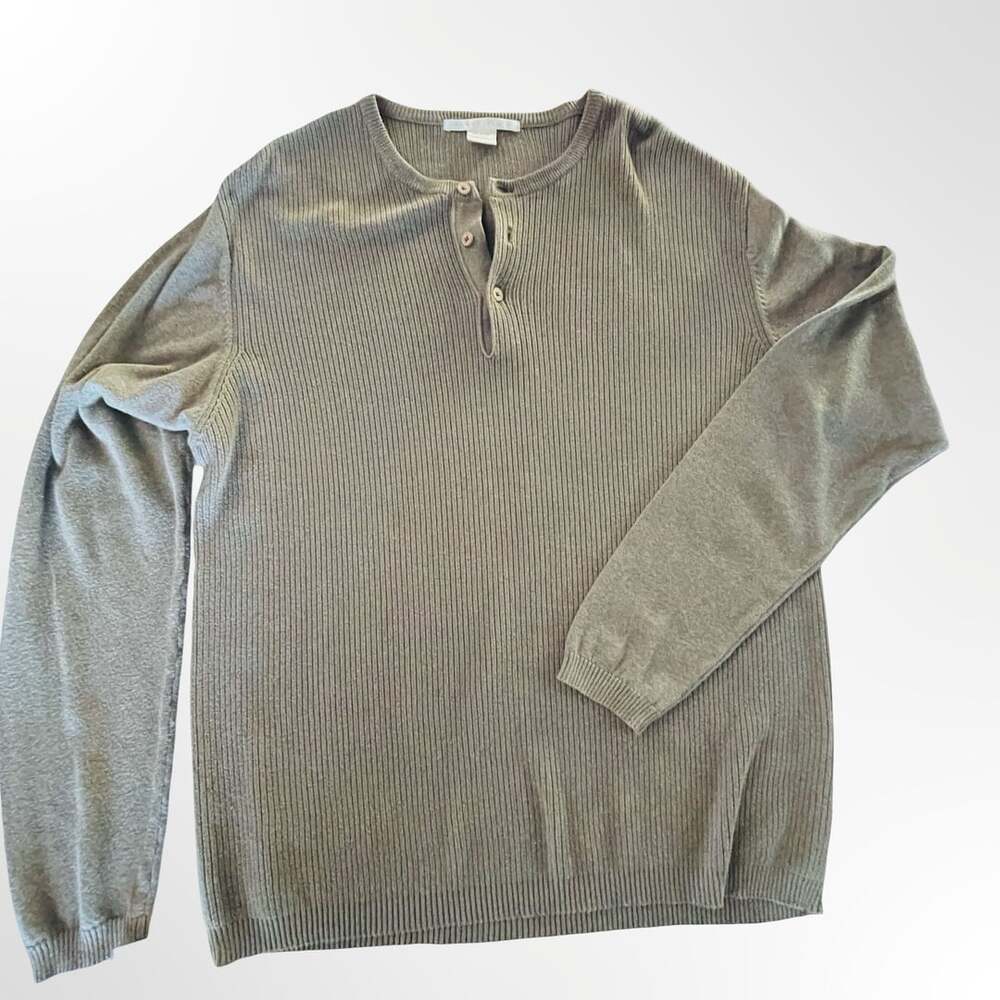 Perry Ellis Men's Brown Ribbed Knit Cotton Modal Long Sleeve Henley Sweater Size