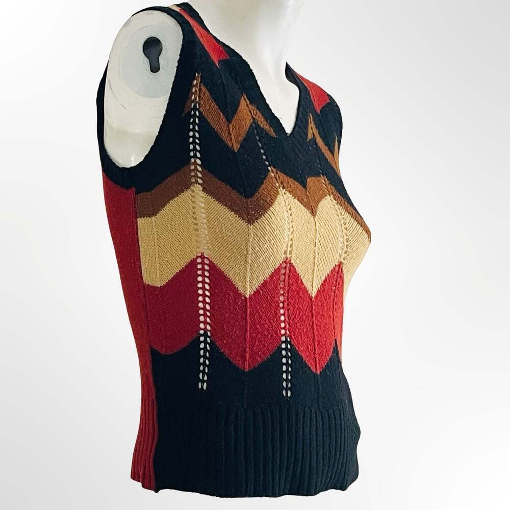 Vintage 1970s Montage V-Neck Chevron Striped Knit Sweater Vest Medium