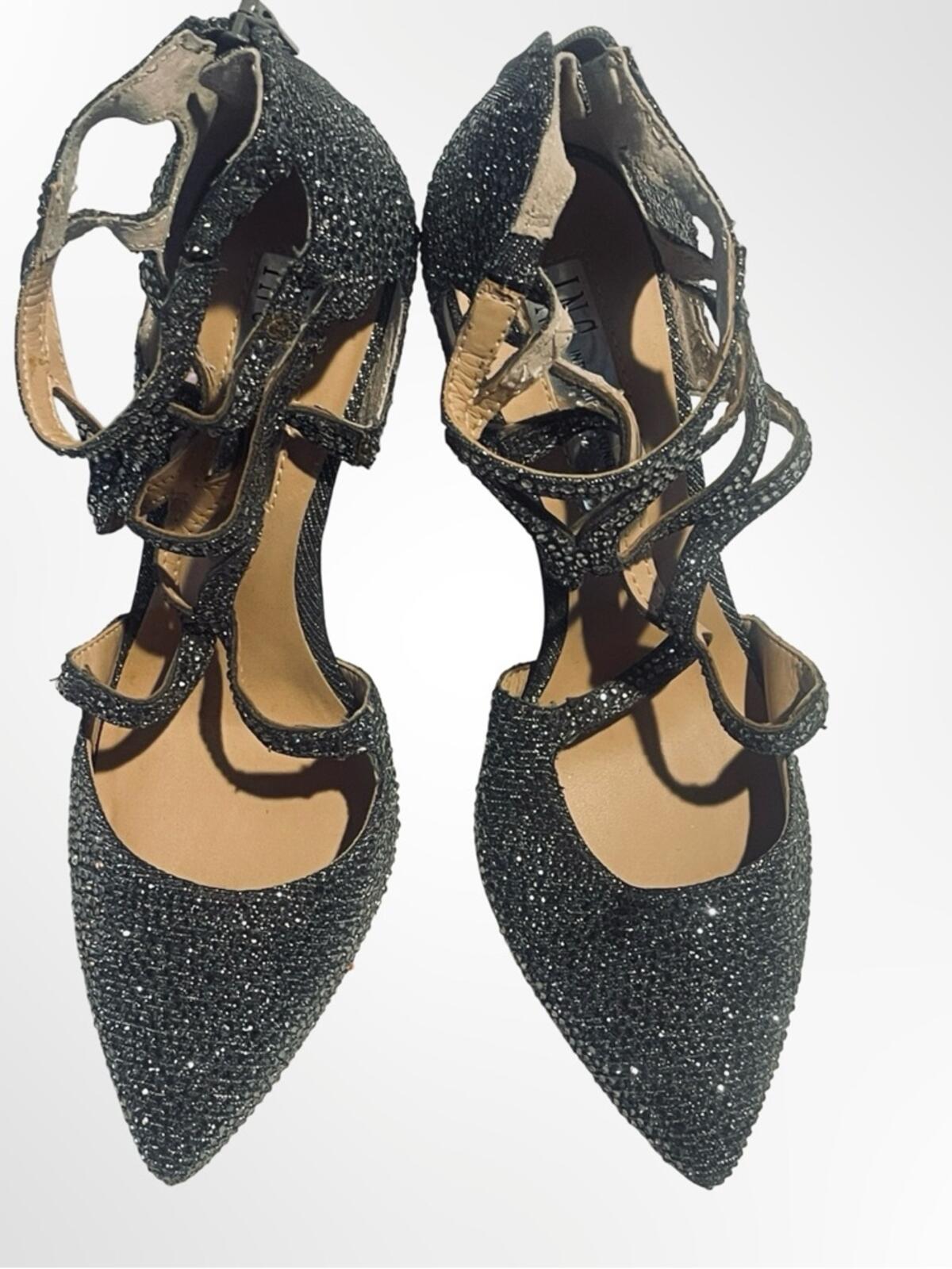 INC International Concepts Black Crystal Strappy Pointed-Toe Stilettos