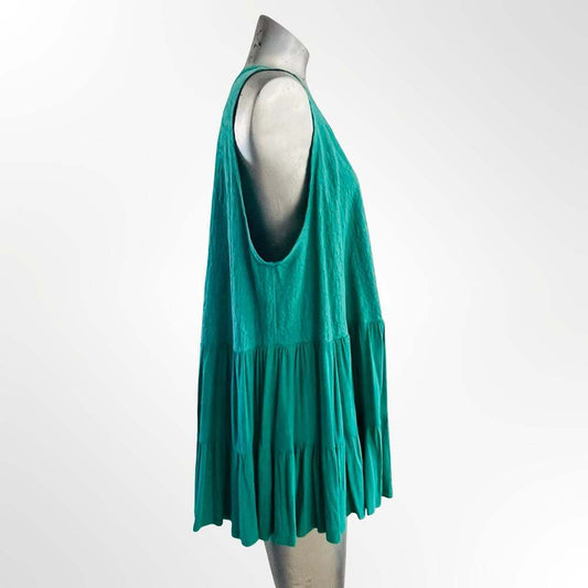 Free People Right on Time Green Sleeveless Tiered Tunic Tank Top Size L