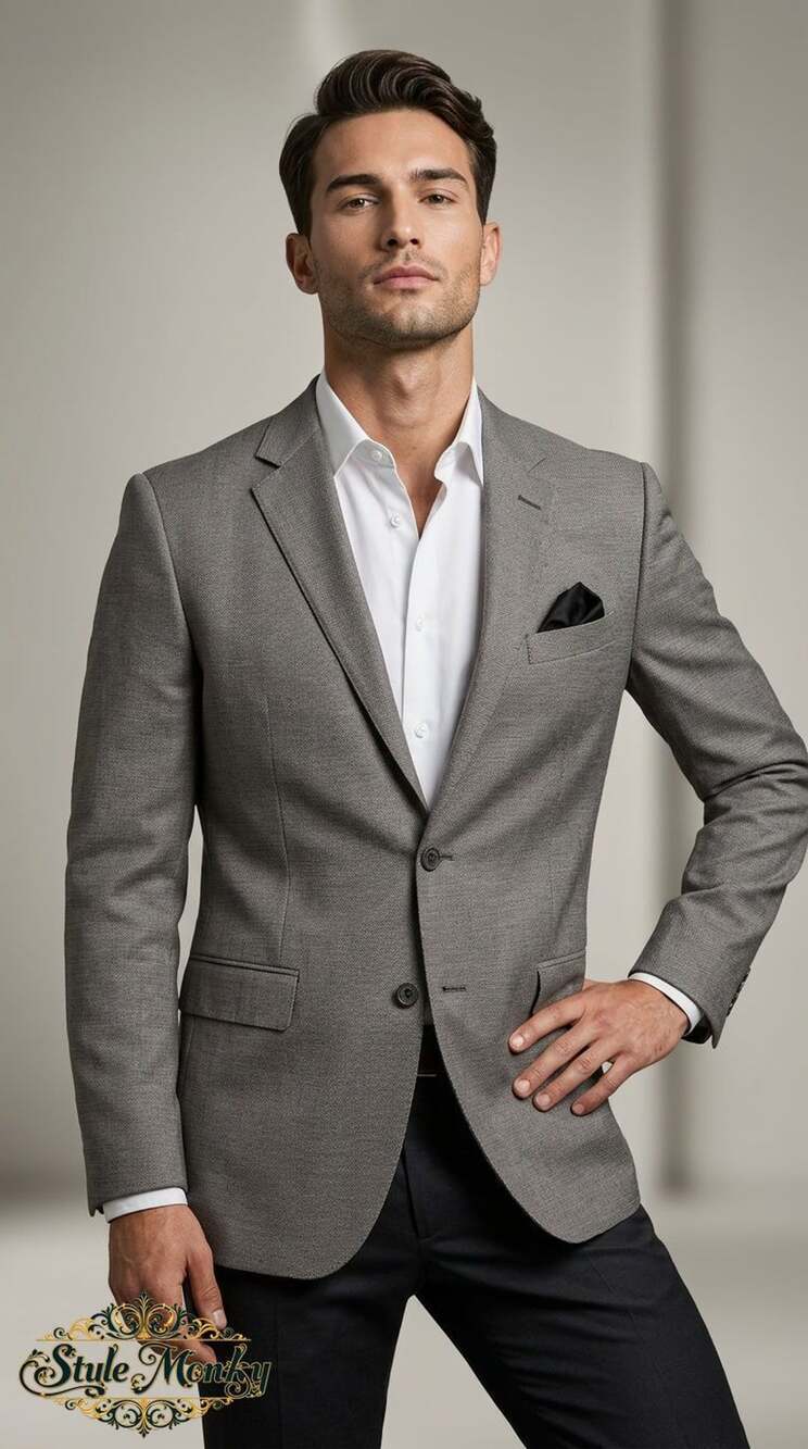 Perry Ellis Men's Grey Micro-Texture Two-Button Sport Coat Blazer