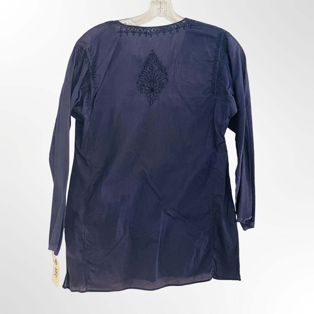 Unbranded Navy Blue Embroidered Long Sleeve Tunic Kurti Top