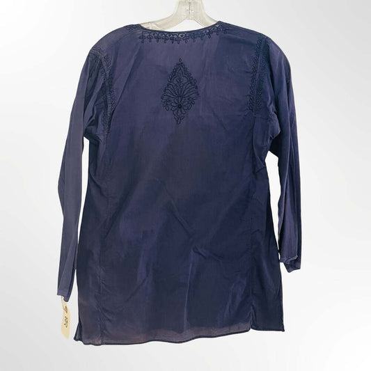 Unbranded Navy Blue Embroidered Long Sleeve Tunic Kurti Top