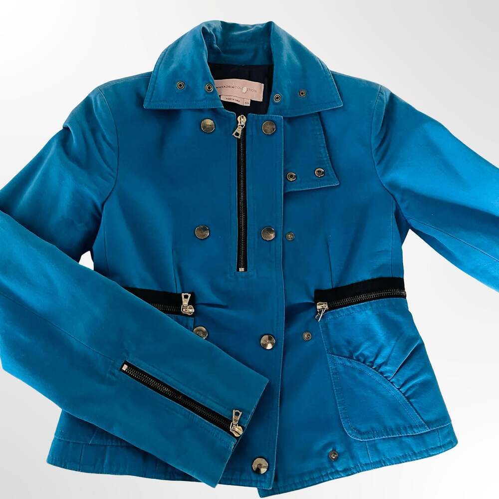 Max Azria Collection Blue Structured Utility Jacket with Zipper Details