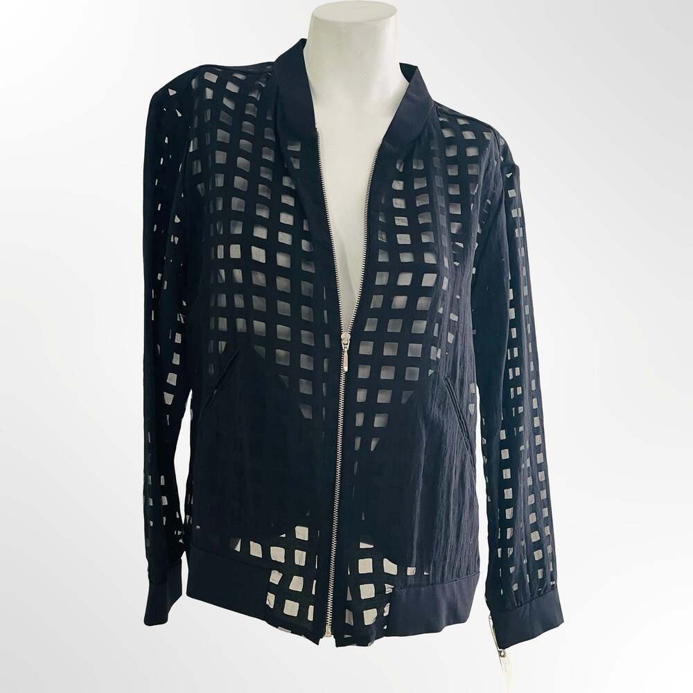 Zara Basic Collection Black Semi-Sheer Windowpane Check Bomber Jacket