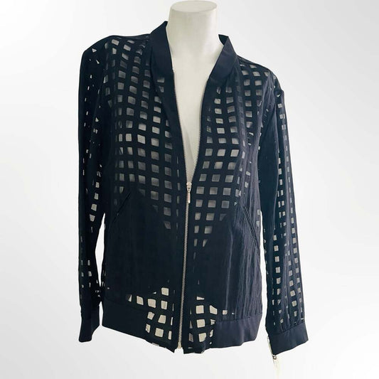 Zara Basic Collection Black Semi-Sheer Windowpane Check Bomber Jacket