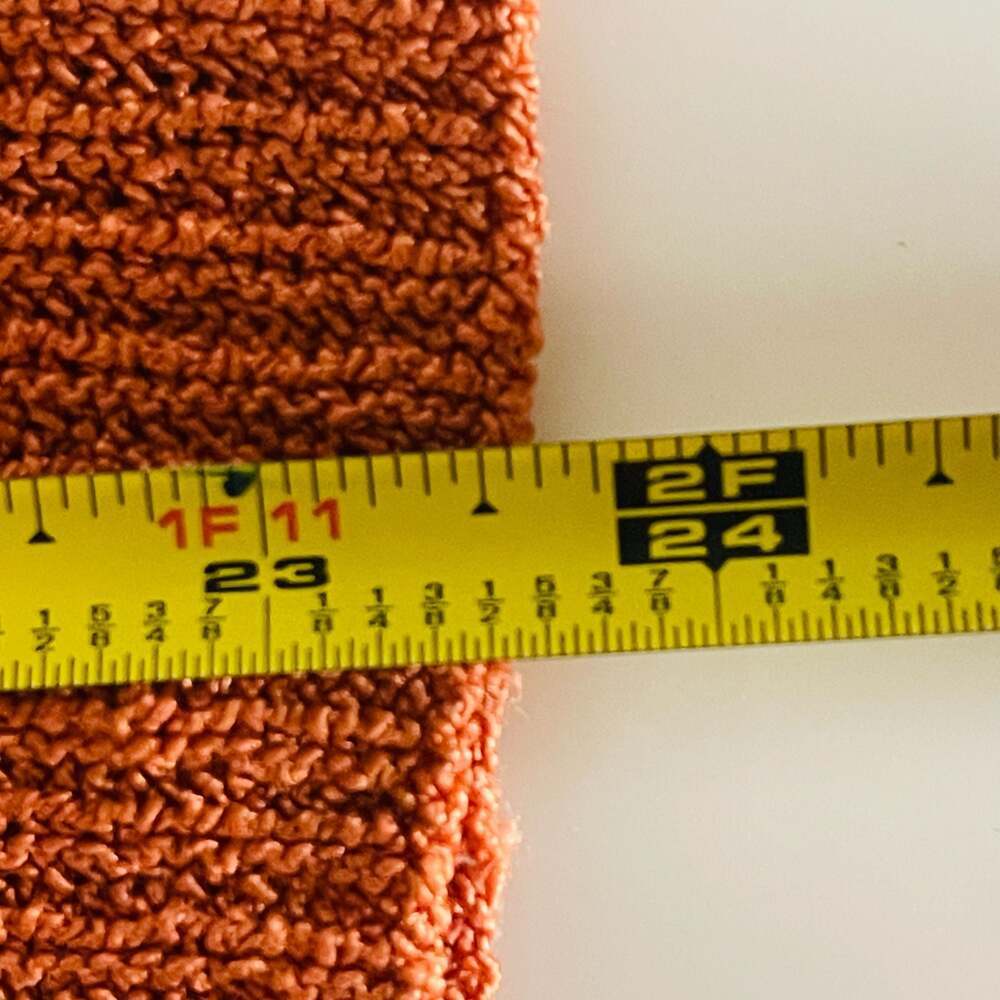 Vintage Textured Ribbed Orange Sweater with Brown Macrame Neck Tie