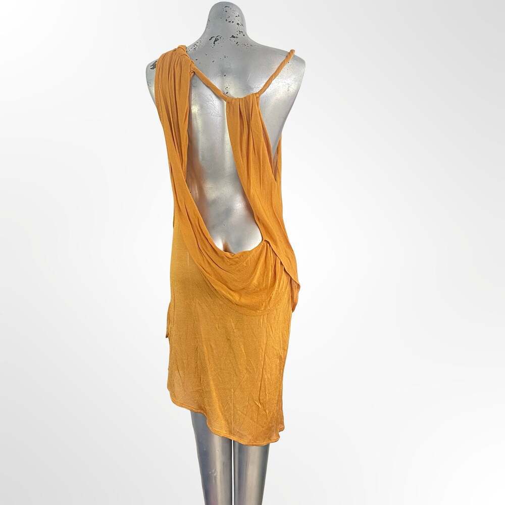 Hanifa Women's Mustard Yellow Asymmetrical Draped Mini Dress