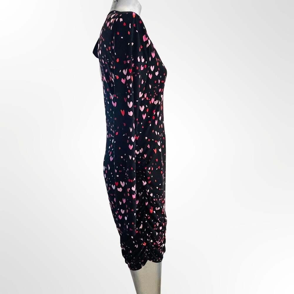 Bar III Black Pink Hearts Long Sleeve Ruched Wrap Mini Dress Size XL