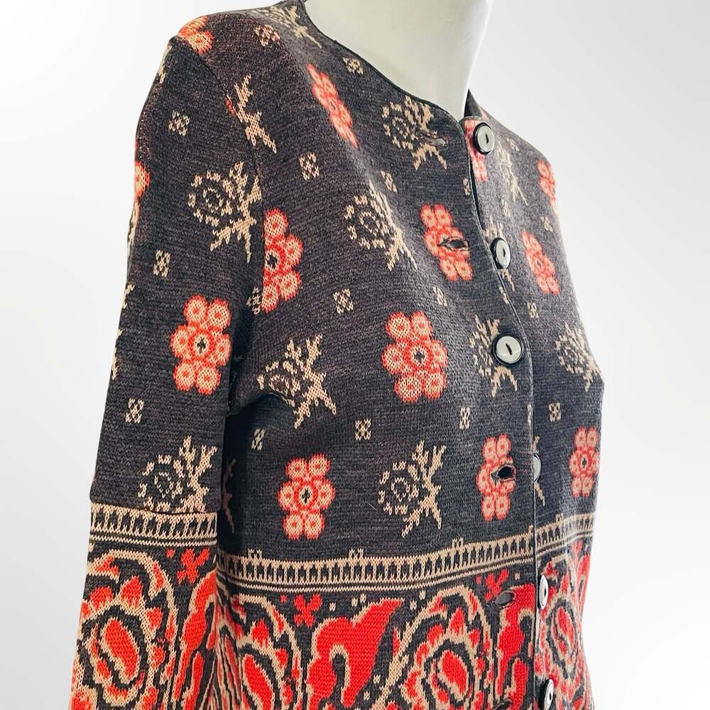 Geiger Collection Wool Cardigan Jacket with Floral and Paisley Pattern