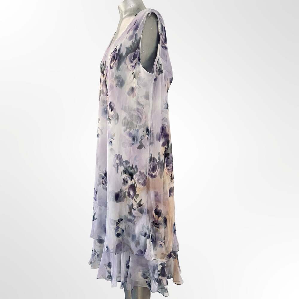 R&M Richards Sleeveless Floral Chiffon Layered Midi Dress