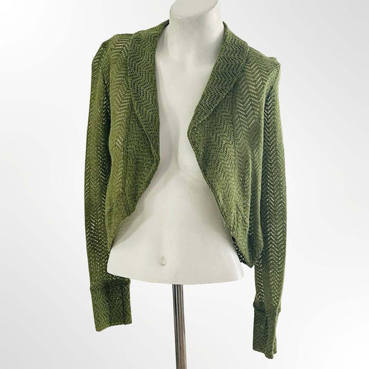 DeCo U.S.A. Olive Green Open Knit Crochet Style Cardigan